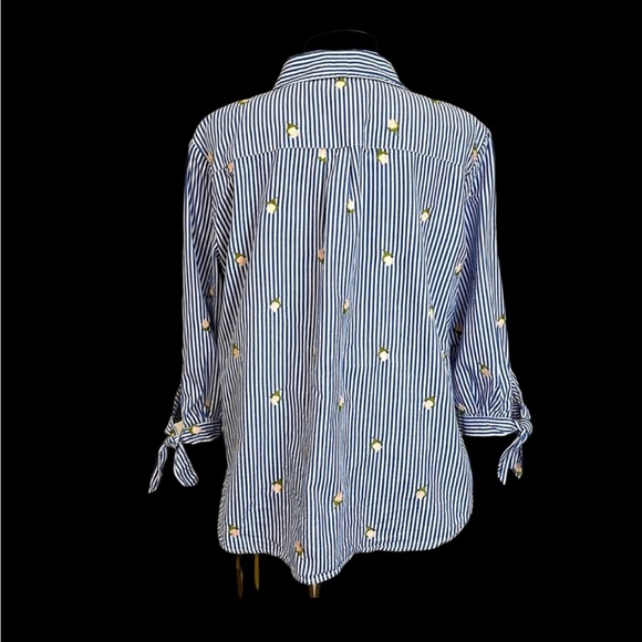 MARC NEW YORK Button Up Shirt Navy & White Stripe w/ Rose Embroidery ANDREW MARC - Picture 4 of 12